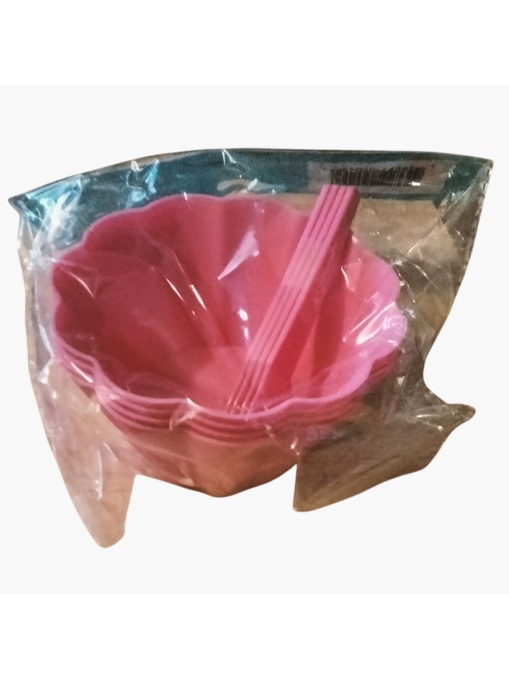 Tropical Flower Ice Cream Bowls Spoons Pink Plastic Tiki Pool Party 8 Piece Set